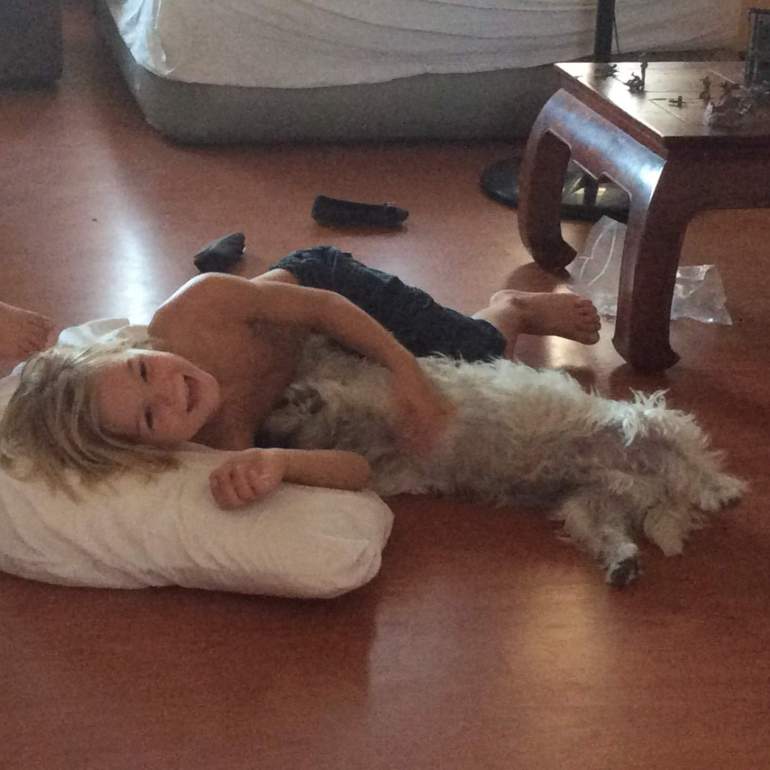 Charlie happy to see Terry the terrier