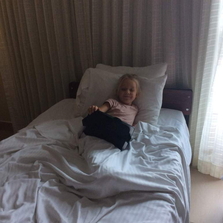 Alice with ipad taking advantage of the wifi